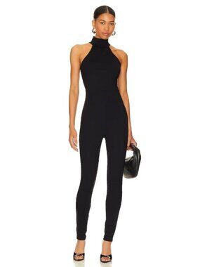 NWT Susana Monaco Mock Neck Sleeveless Leggings Jumpsuit Black Size S $218 [jb]